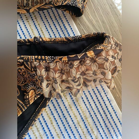 Zimmermann Tali Mesh Ruffle Bikini Swim Two-piece Brown Paisley Floral Sz 6 NWT - Picture 7 of 16